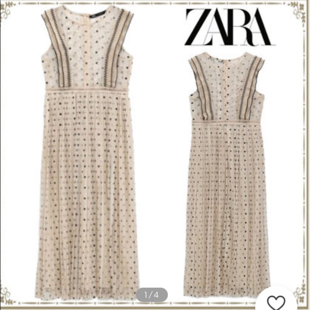 🔥Zara polka dot Beige Embellished Maxi Dress brand new